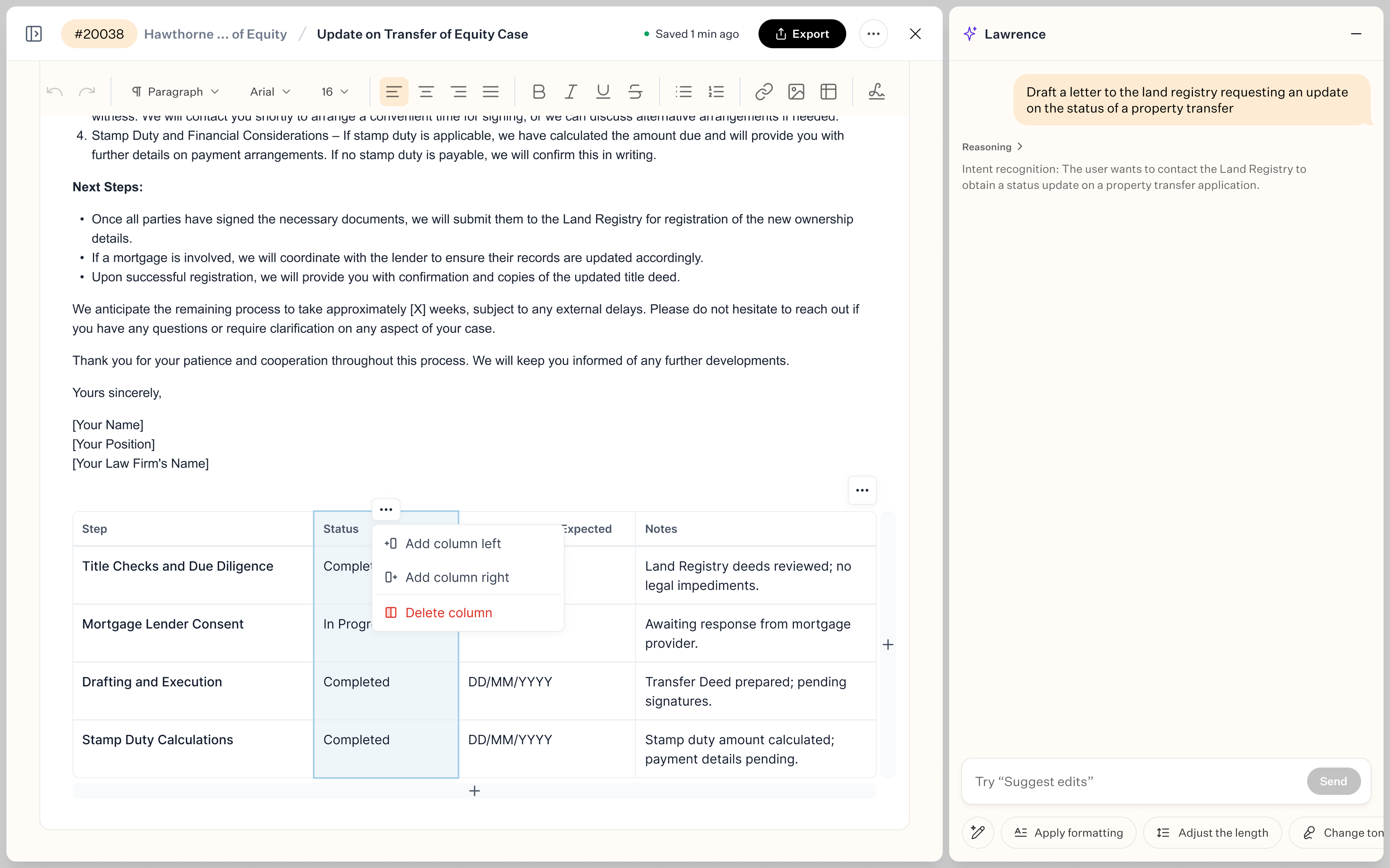 Table customization options.