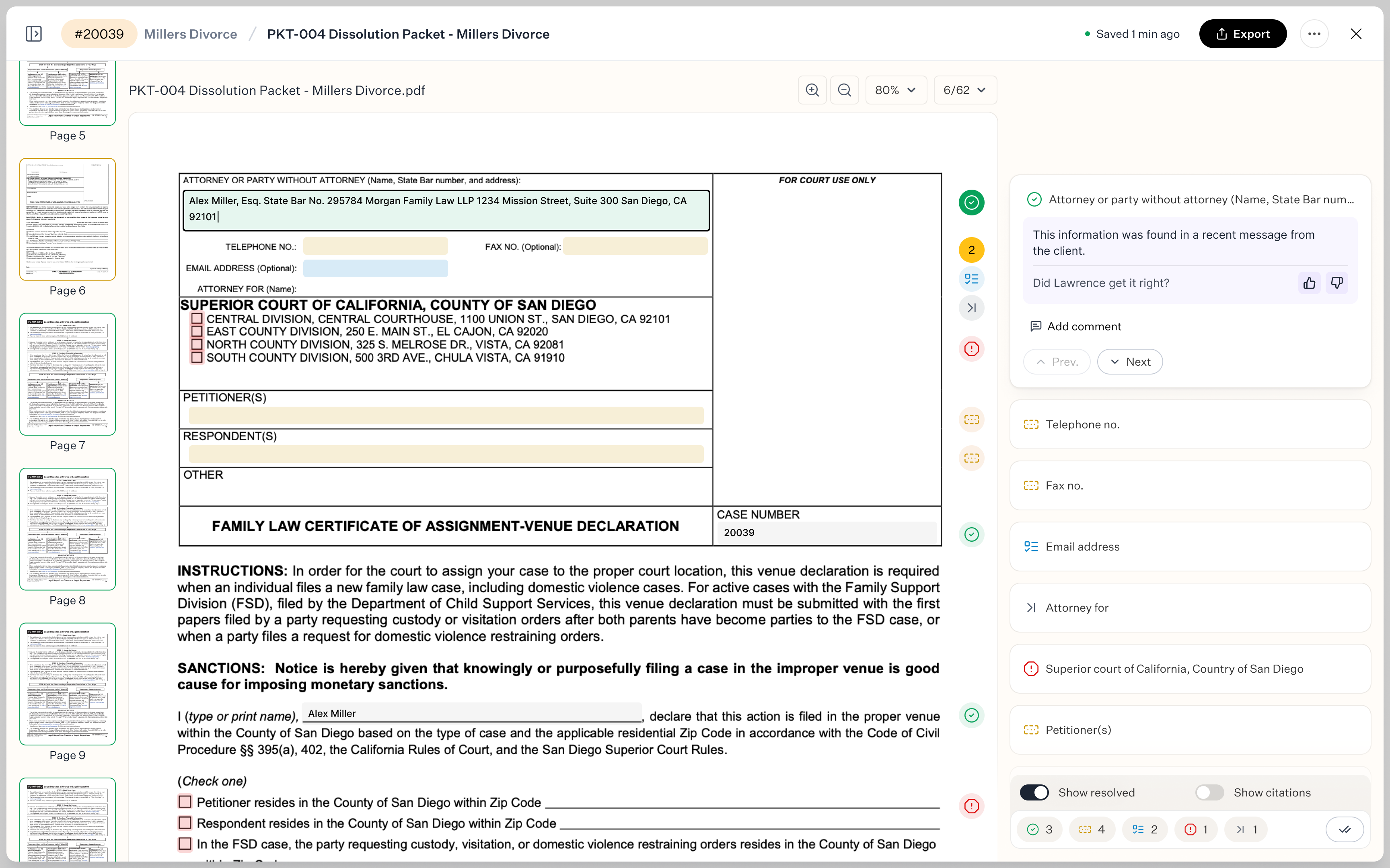 Completed form field review.