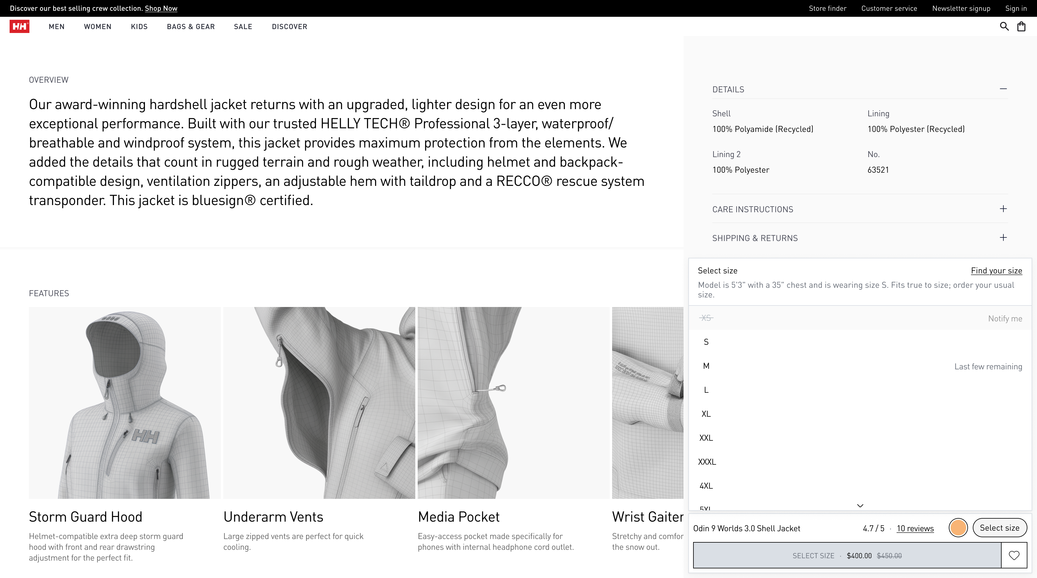 Sticky menu size selection, after
