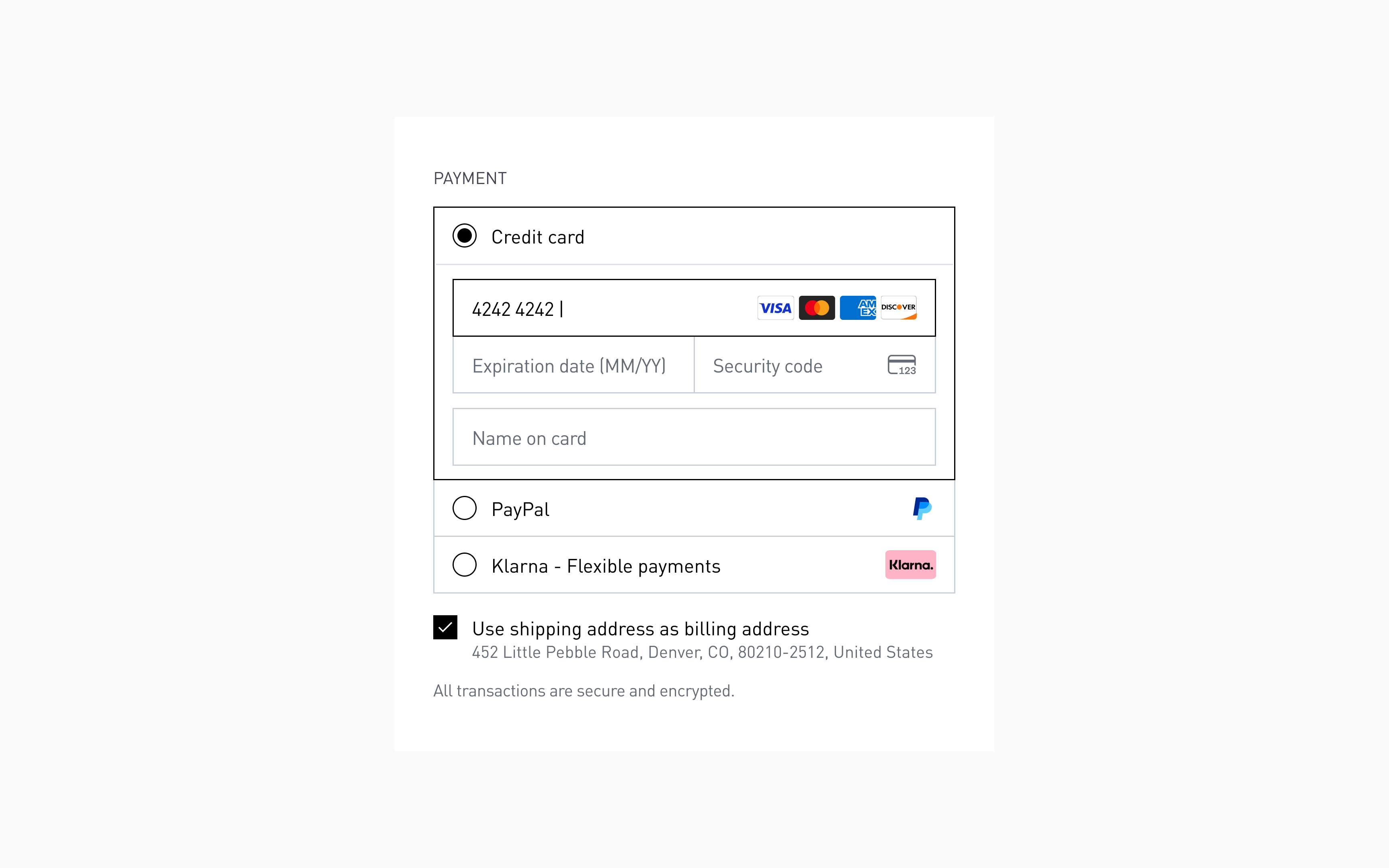 Payment method section, after